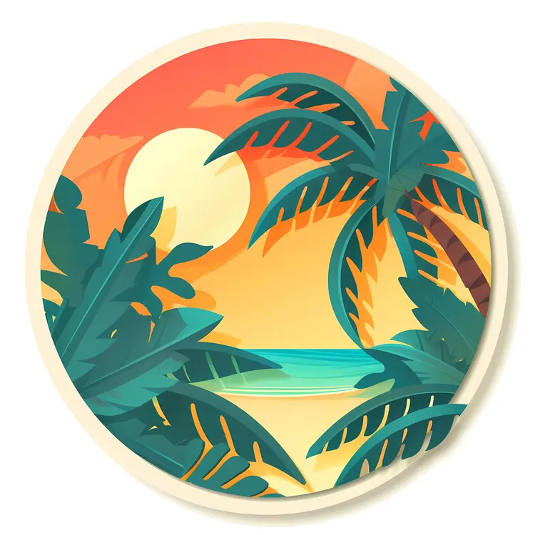 Tropical Beach Sunset with Palm Trees