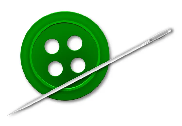 Green Button with Needle for Sewing