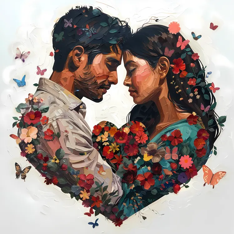 Romantic Couple in Heart with Butterflies