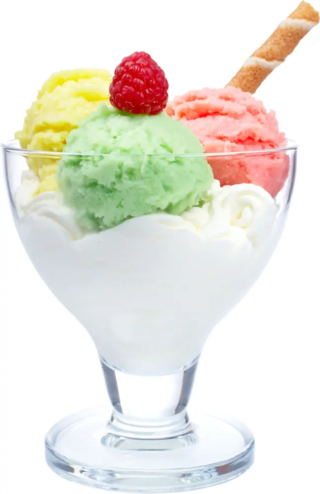 Colorful Ice Cream Sundae with Raspberry