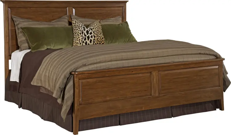 Wooden Bed with Green and Brown Bedding