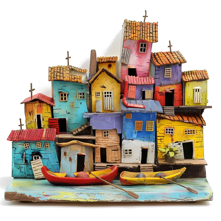 Colorful Houses with Boats