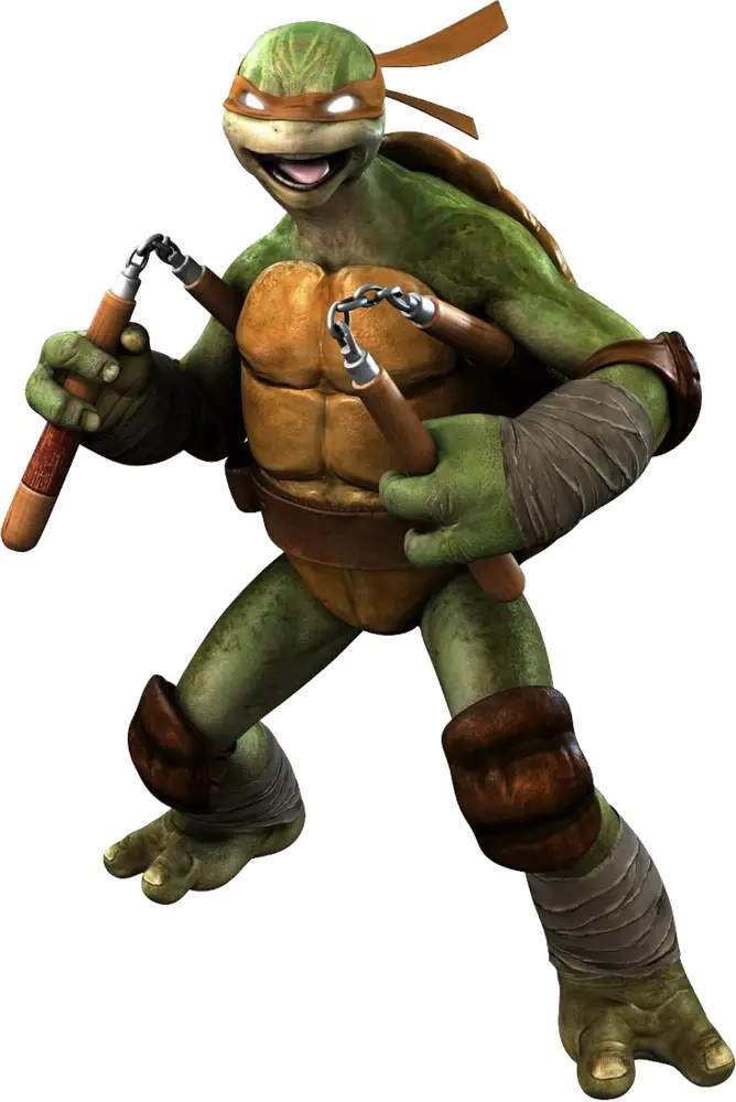 Green Turtle with Orange Mask Holding Nunchucks