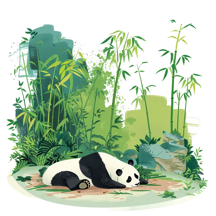 Sleeping Panda in Greenery