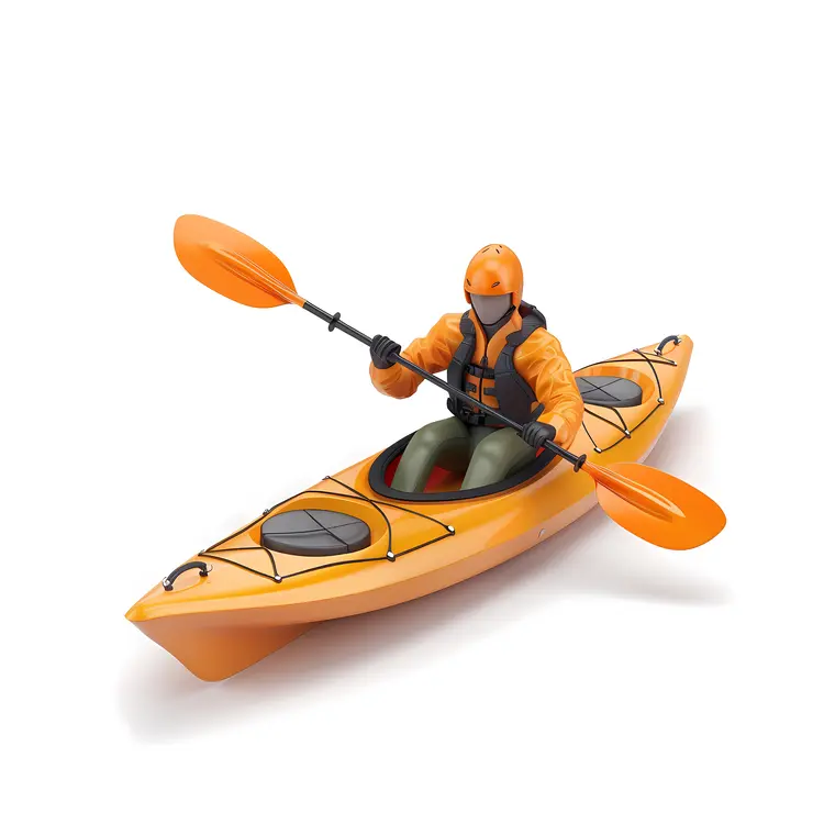 Orange Kayak with Paddler in Safety Gear