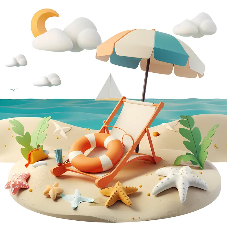 Beach Scene with Umbrella and Chair