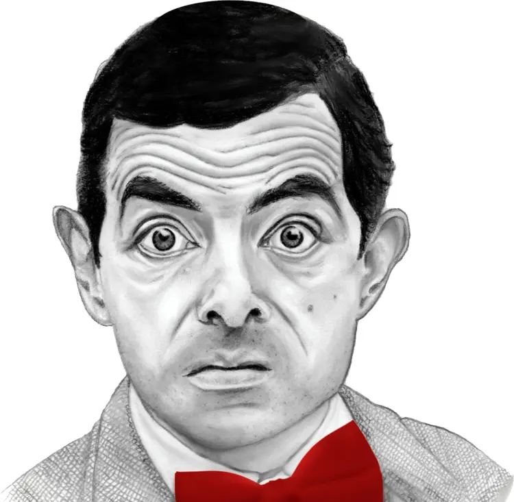 Black and White Drawing of Man with Red Bow Tie