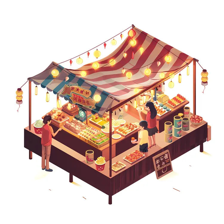Night Market Stall with Food and Lights