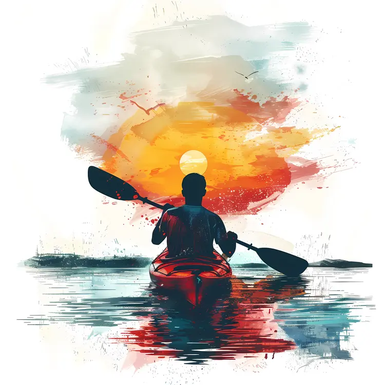 Kayaker with Artistic Sunset in the Background