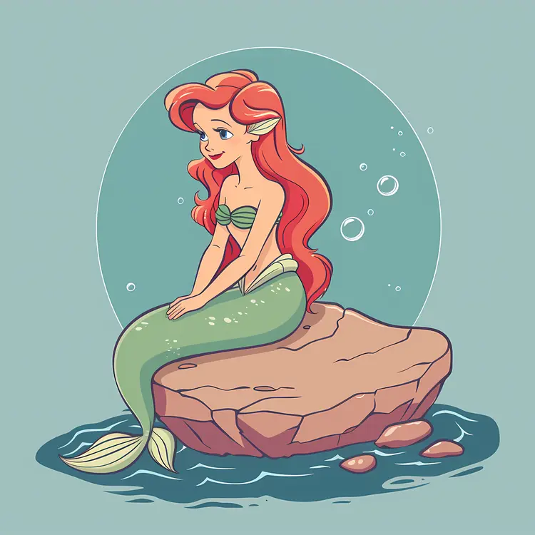 Mermaid Sitting on a Rock with Bubbles