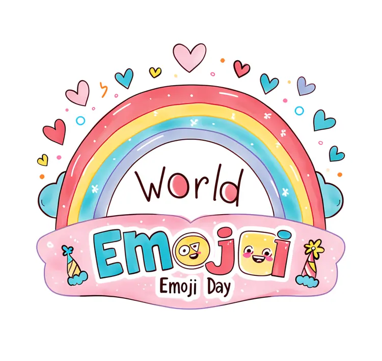 World Emoji Day with Rainbow and Hearts
