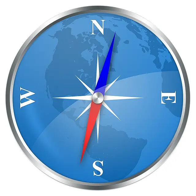 Blue Compass with World Map Background