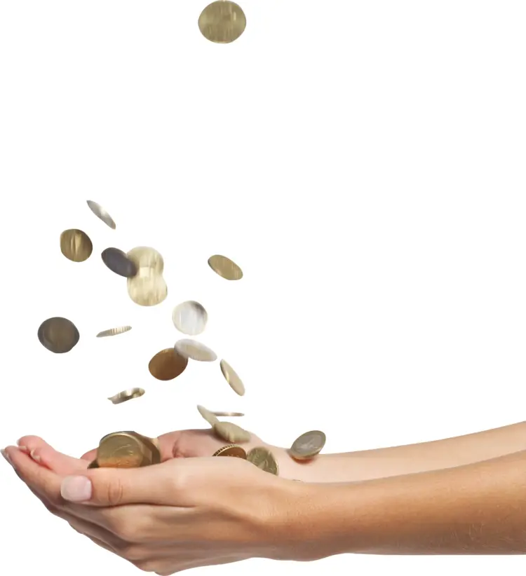 Falling Coins in Hands