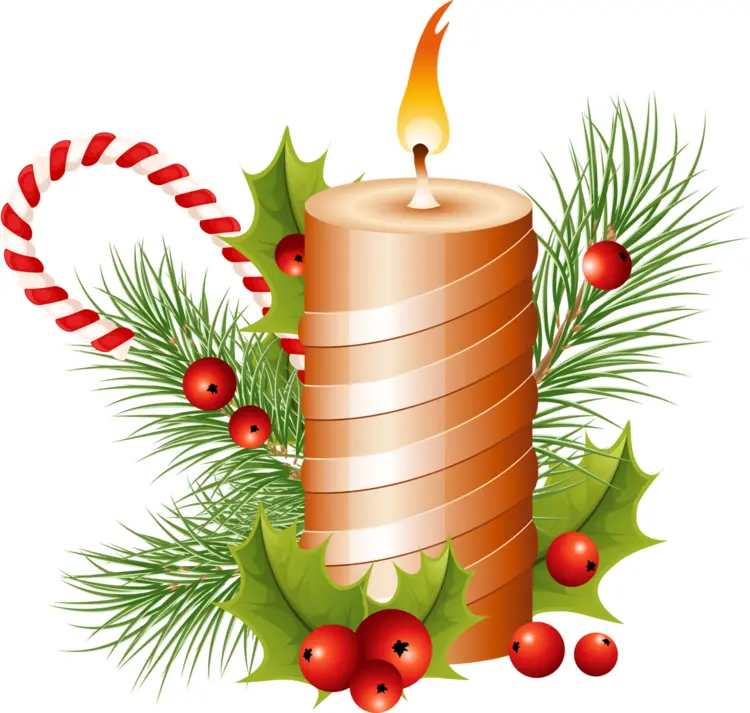 Single Gold Candle with Holly and Candy Cane