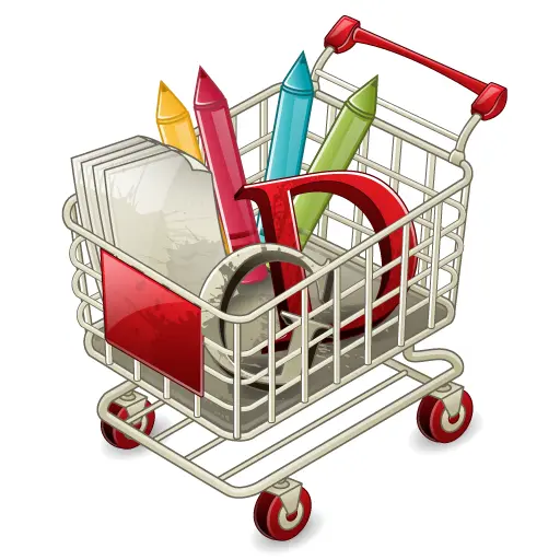 Shopping Cart Filled with Stationery Supplies