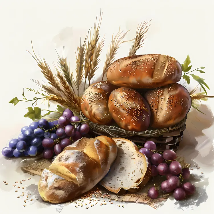 Basket of Bread and Grapes