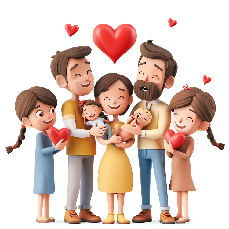 Happy Family with Hearts