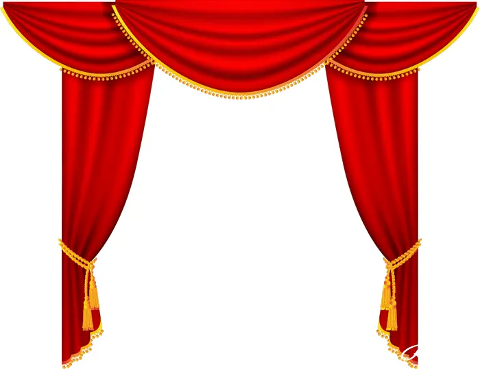 Red Theater Curtains with Golden Trim