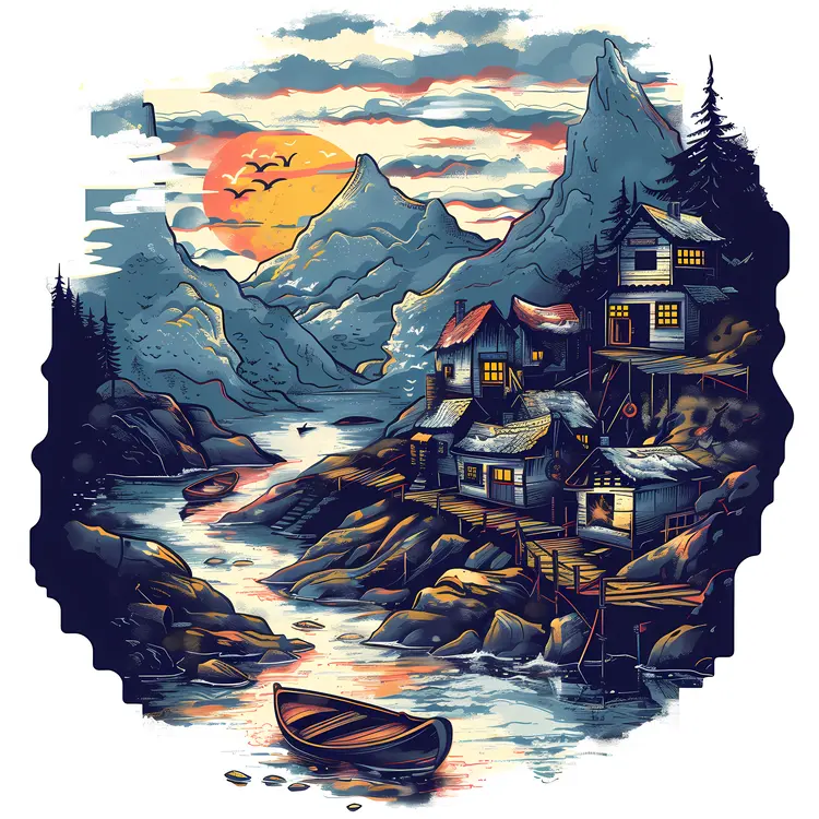 Mountain Village at Sunset