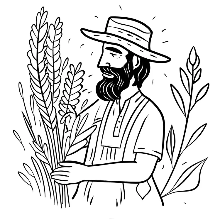 Farmer Holding Wheat Stalks