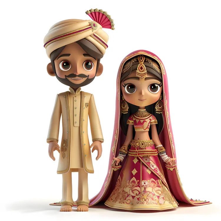 Traditional Wedding Couple Cartoon