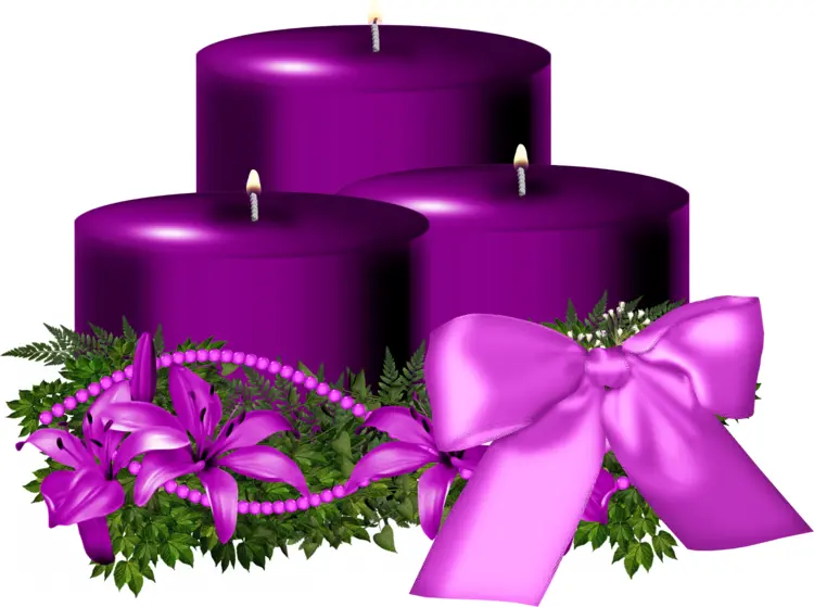 Charming Purple Candles with Bow and Flowers