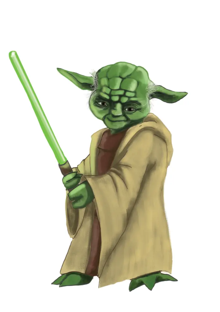 Yoda Holding a Green Lightsaber