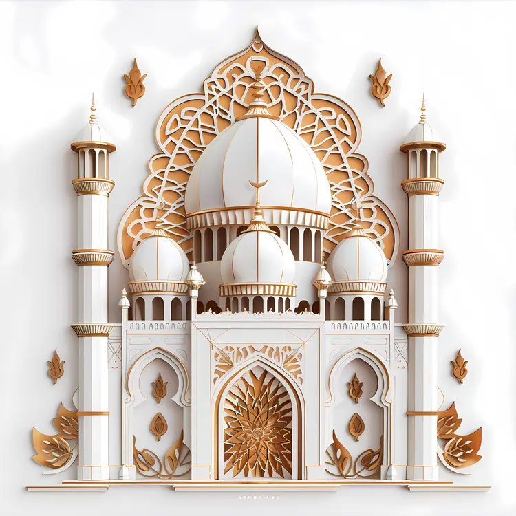 White and Gold Mosque with Intricate Design