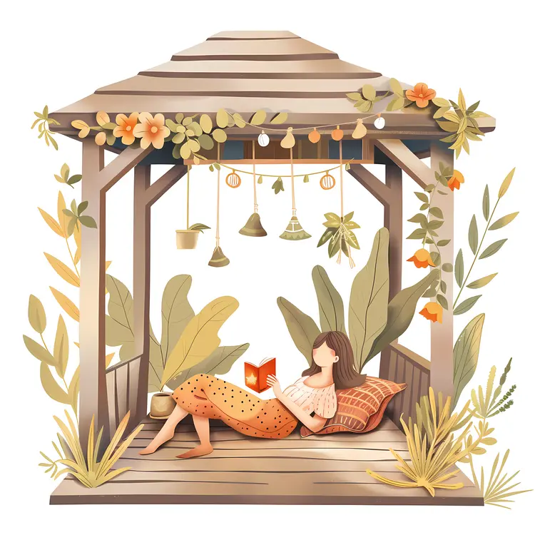 Girl Reading in a Cozy Gazebo