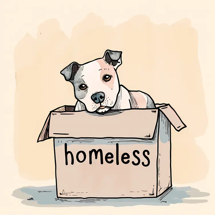 Homeless Dog in Cardboard Box