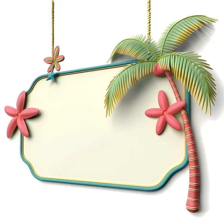 Tropical Sign with Palm Tree and Flowers