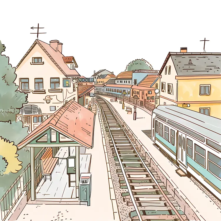 Scenic Train Station with Passengers