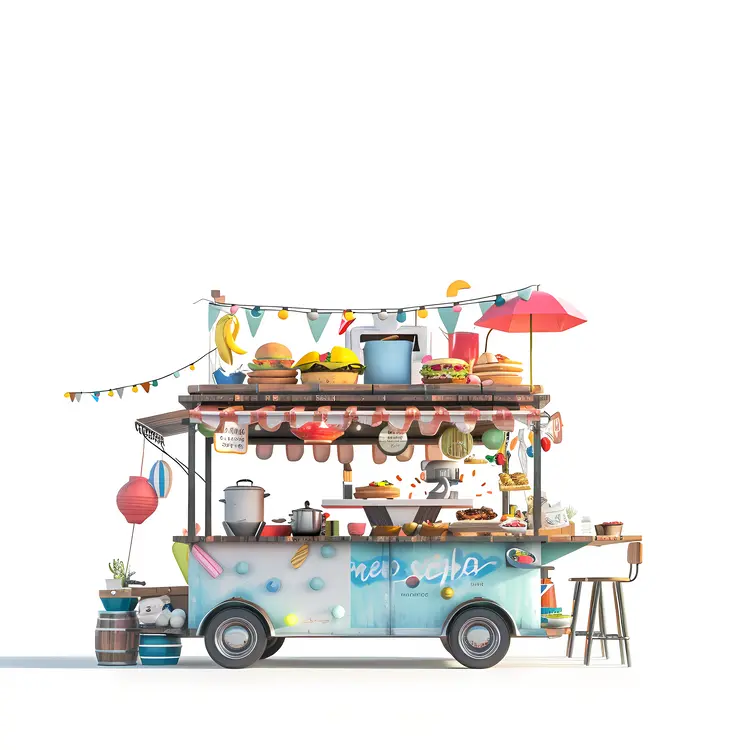 Colorful Food Cart with Street Snacks