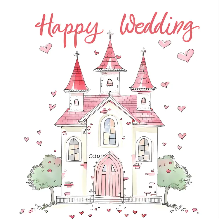 Small Cute Doodle Wedding Church