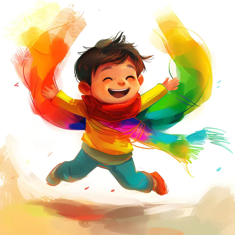 Happy Child with Rainbow Scarf