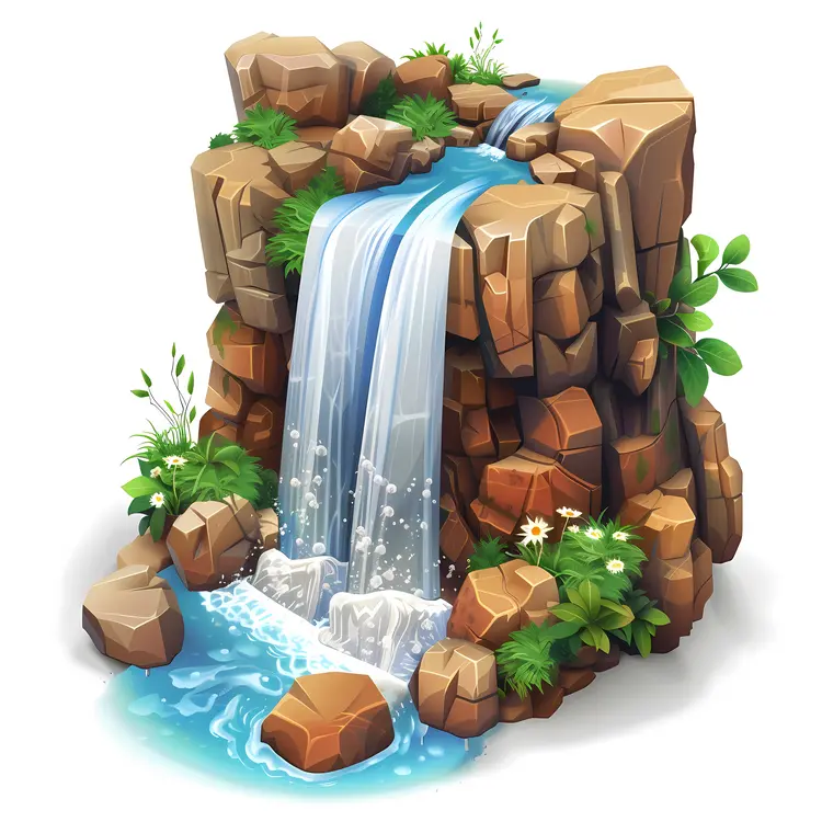Waterfall with Rocks and Plants