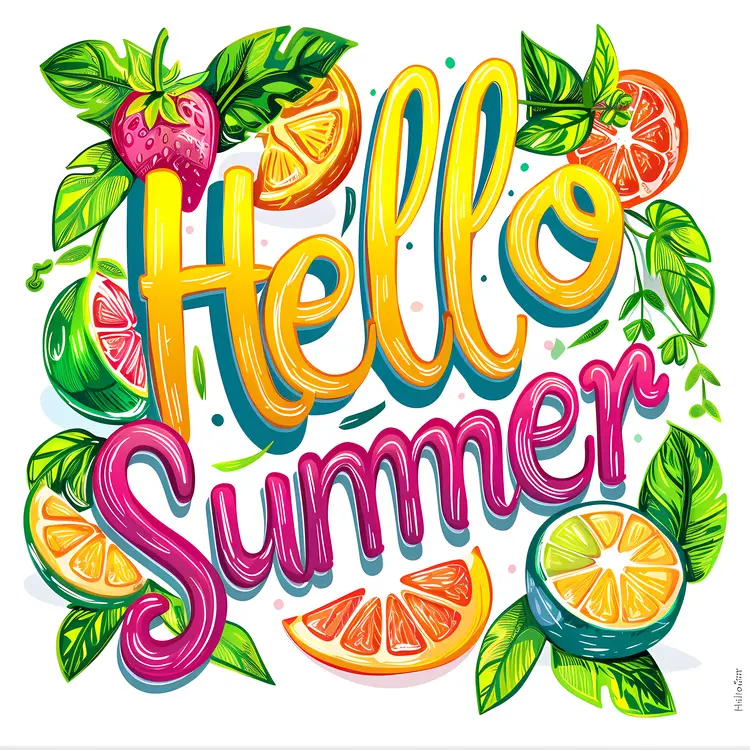 Colorful Hello Summer with Fruits