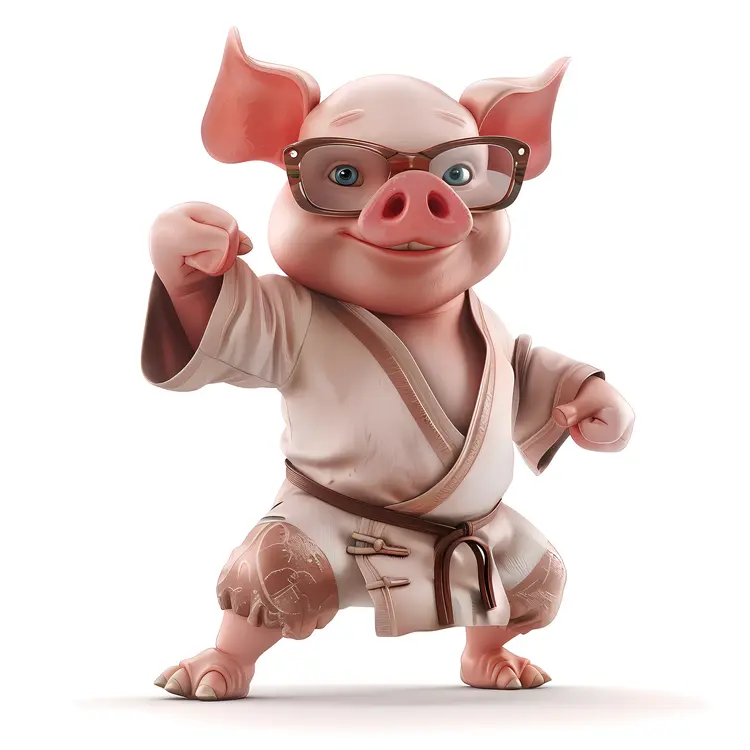 Cute Pig in Martial Arts Outfit