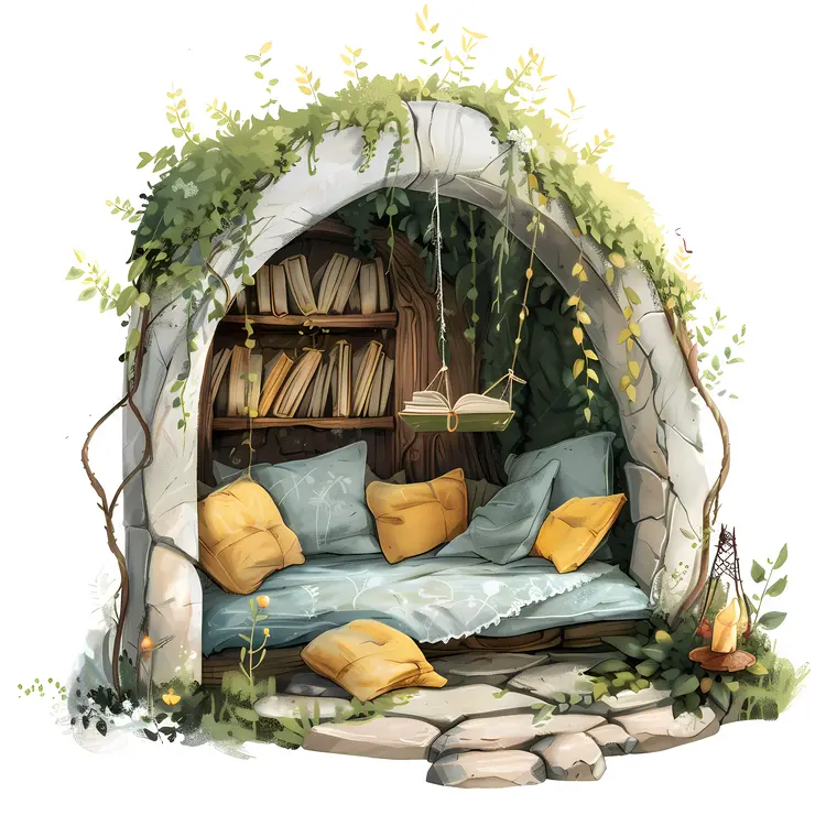Cozy Reading Nook with Books and Pillows