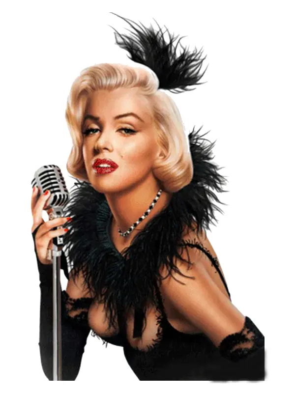 Woman with Microphone and Feather Accessory