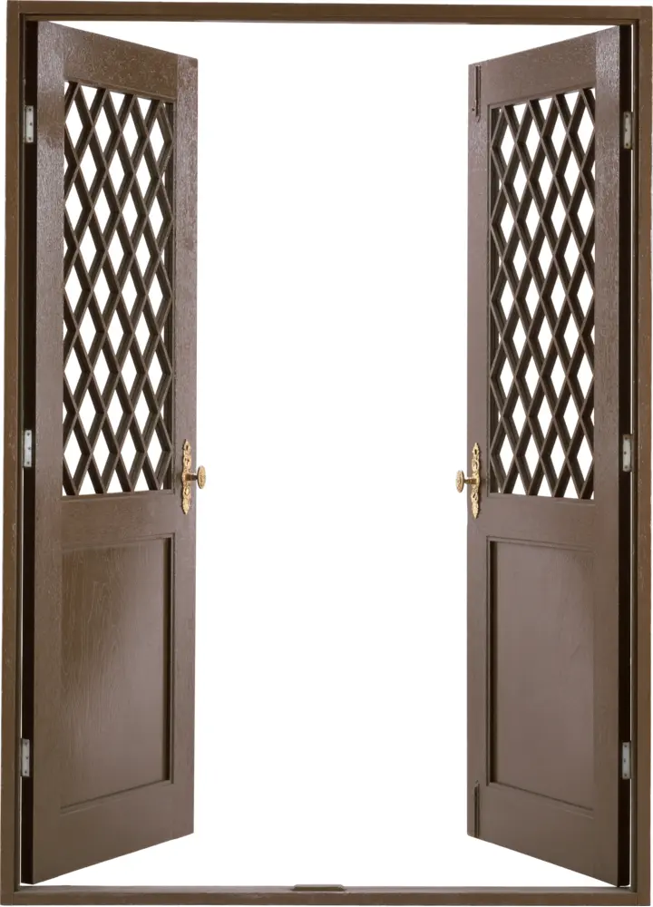 Open Wooden Door with Lattice Design