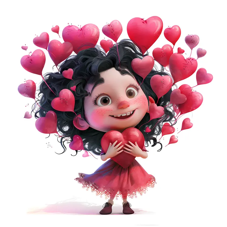 Cute Girl with Hearts Cartoon