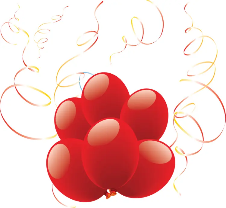 Cluster of Red Balloons with Streamers