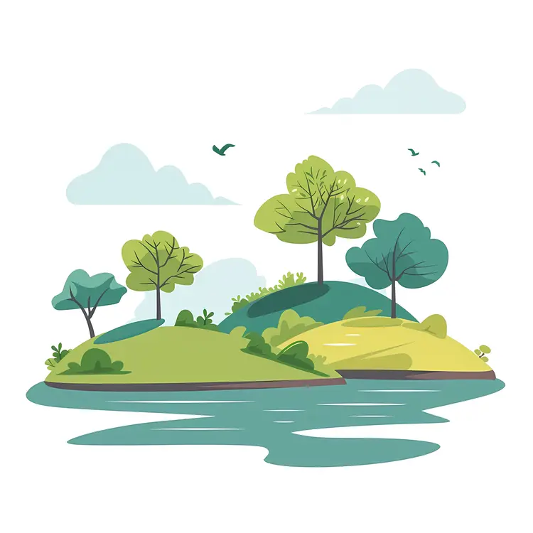 Scenic Island with Trees and Water