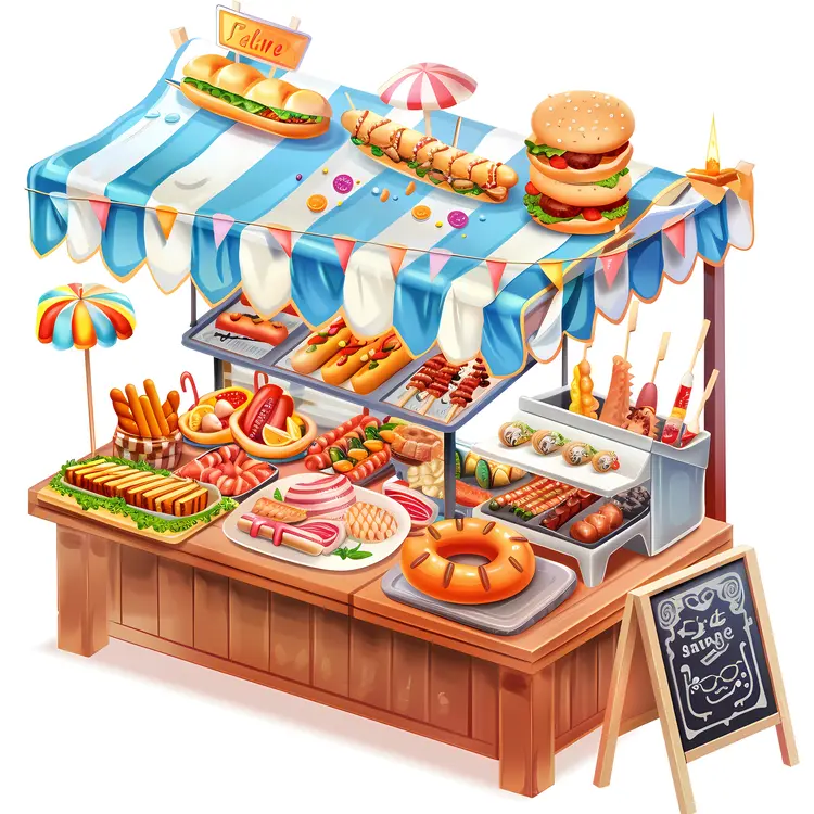 Colorful Food Cart with Delicious Snacks