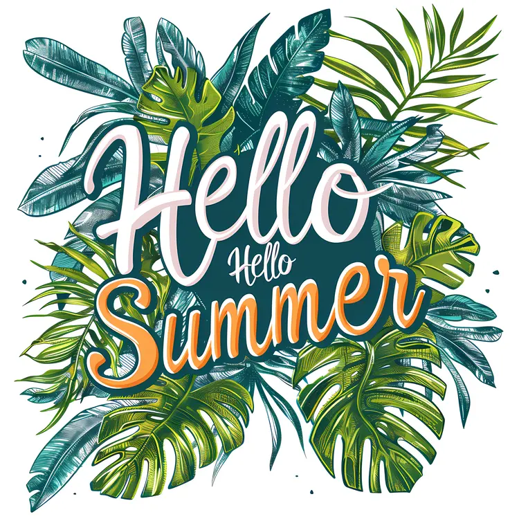 Hello Summer Tropical Poster with Leaves