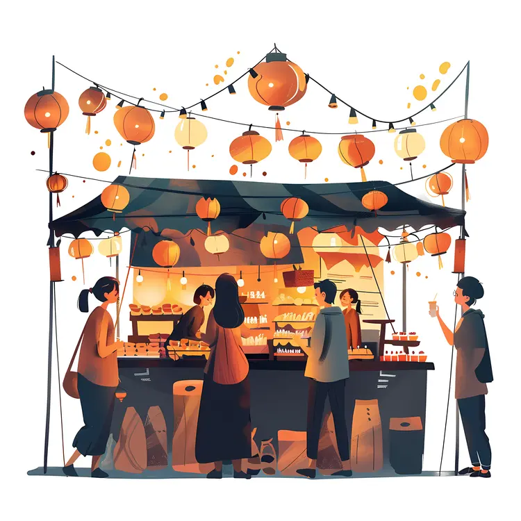 Food Market Stall with Lanterns