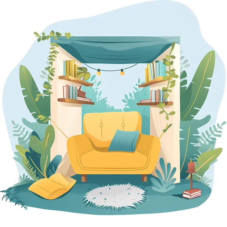 Cozy Reading Nook with Books and Pillows