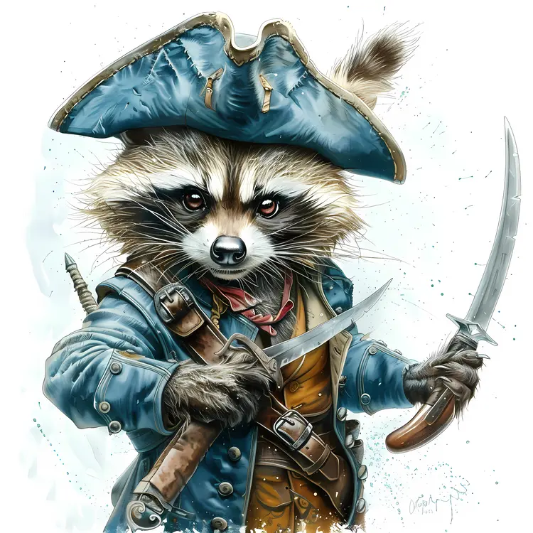 Pirate Raccoon with Swords