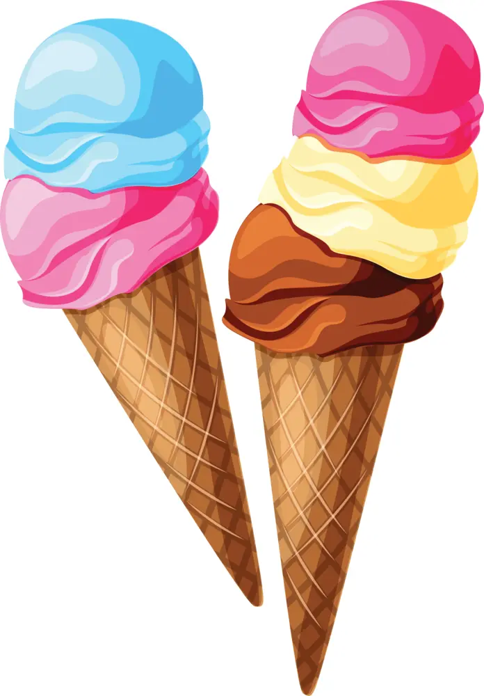 Colorful Ice Cream Cones with Multiple Scoops